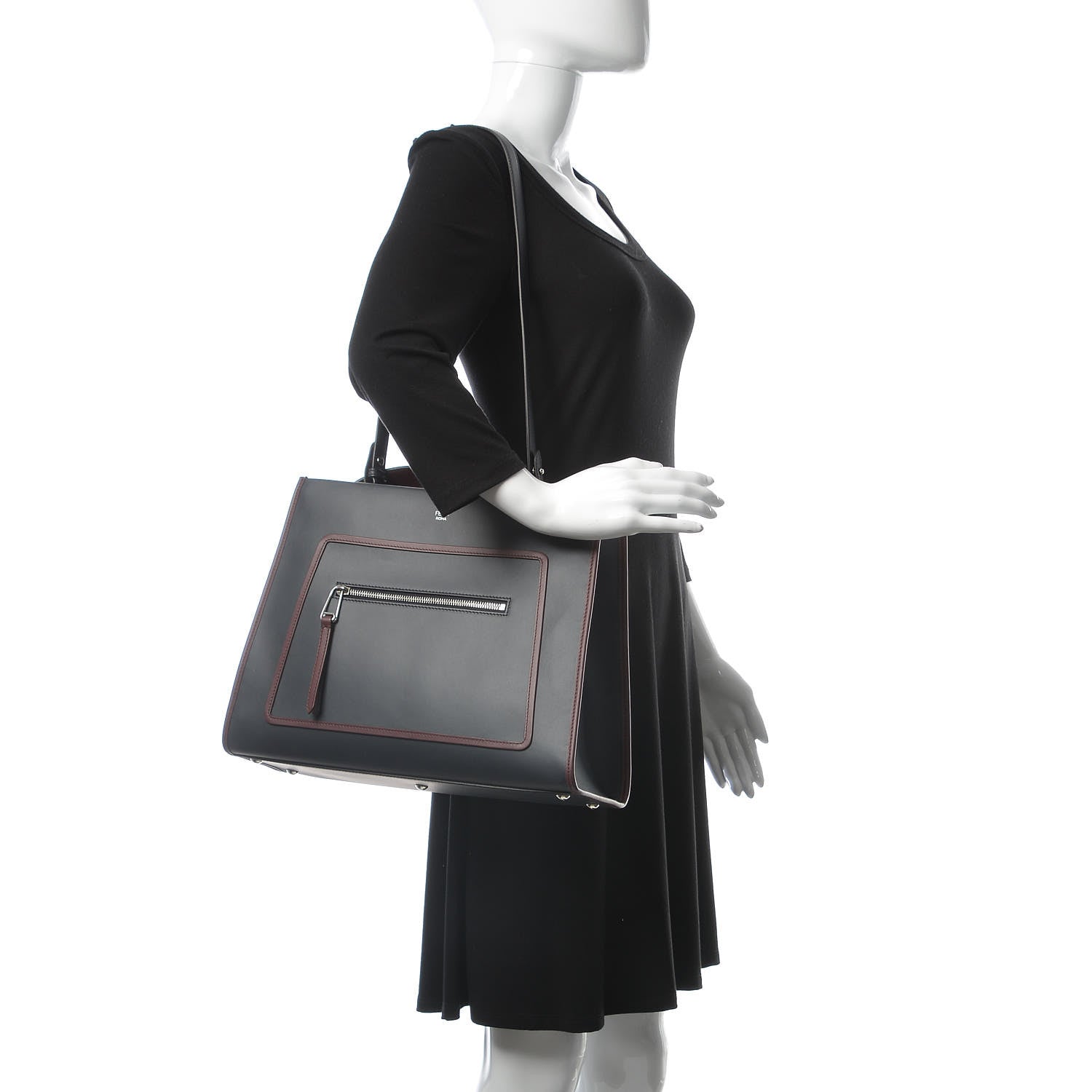 Fendi Vitello Century Opaco F is Fendi Bi-Color Regular Runaway Satchel Blue Notte Bordeaux 2 of 8