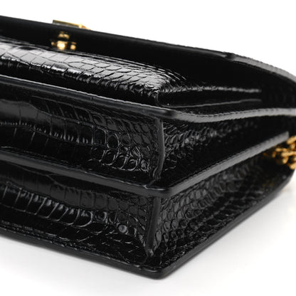Saint Laurent Calfskin Crocodile Embossed Medium Monogram Sunset Black 8 of 9