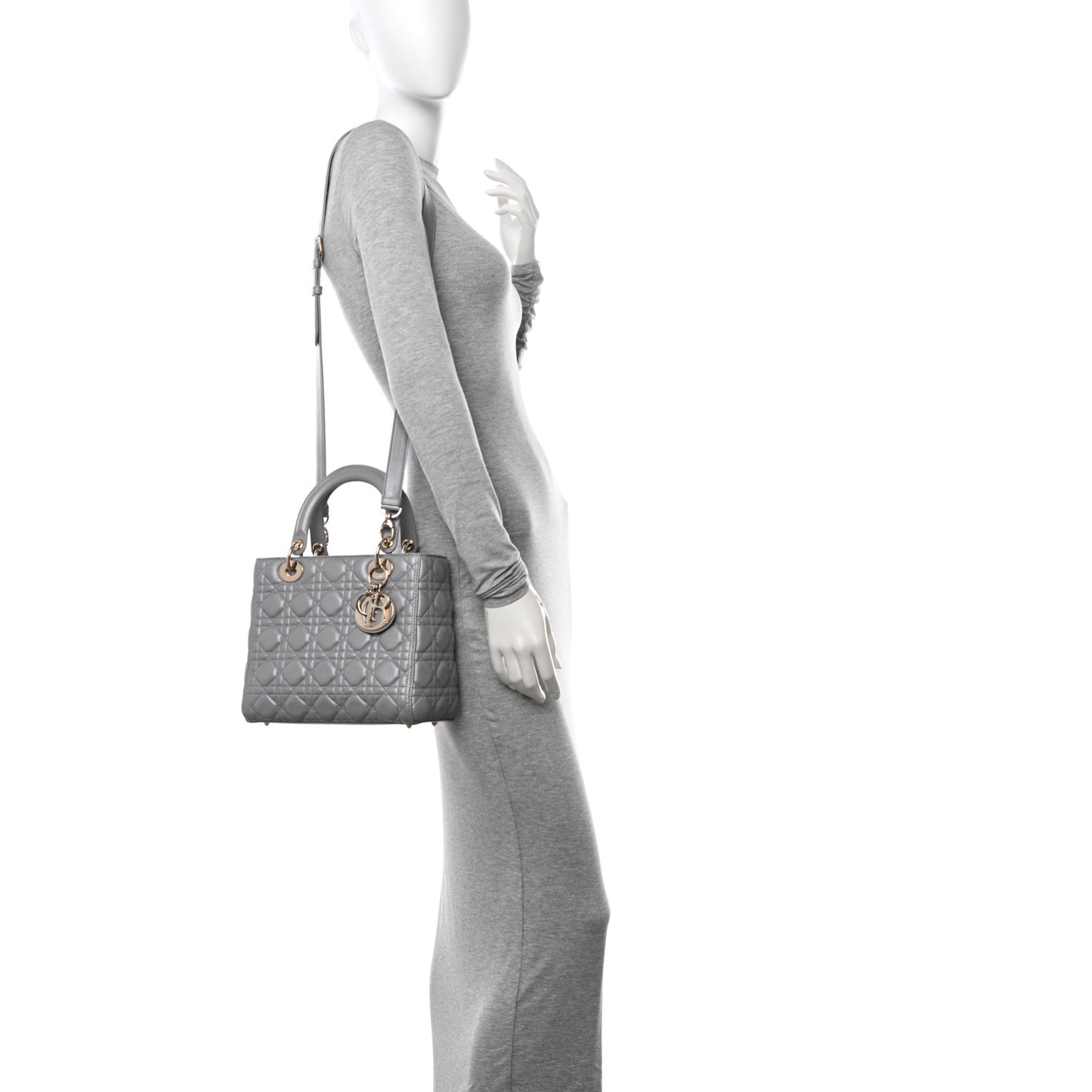 Pearly Lambskin Cannage Medium Lady Dior Grey