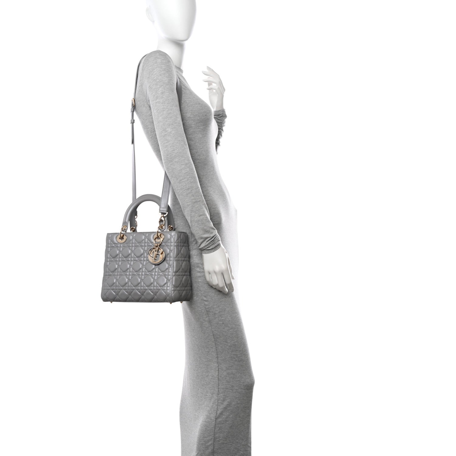 Christian Dior Pearly Lambskin Cannage Medium Lady Dior Grey 2 of 10