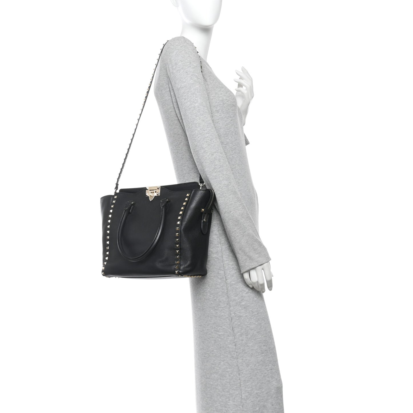 Vitello Rockstud Double Handle Tote Black