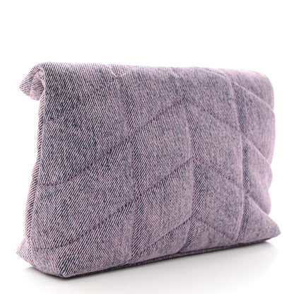 Saint Laurent Denim Quilted Loulou Puffer Monogram Pouch Clutch Bleached Lilac 4 of 8