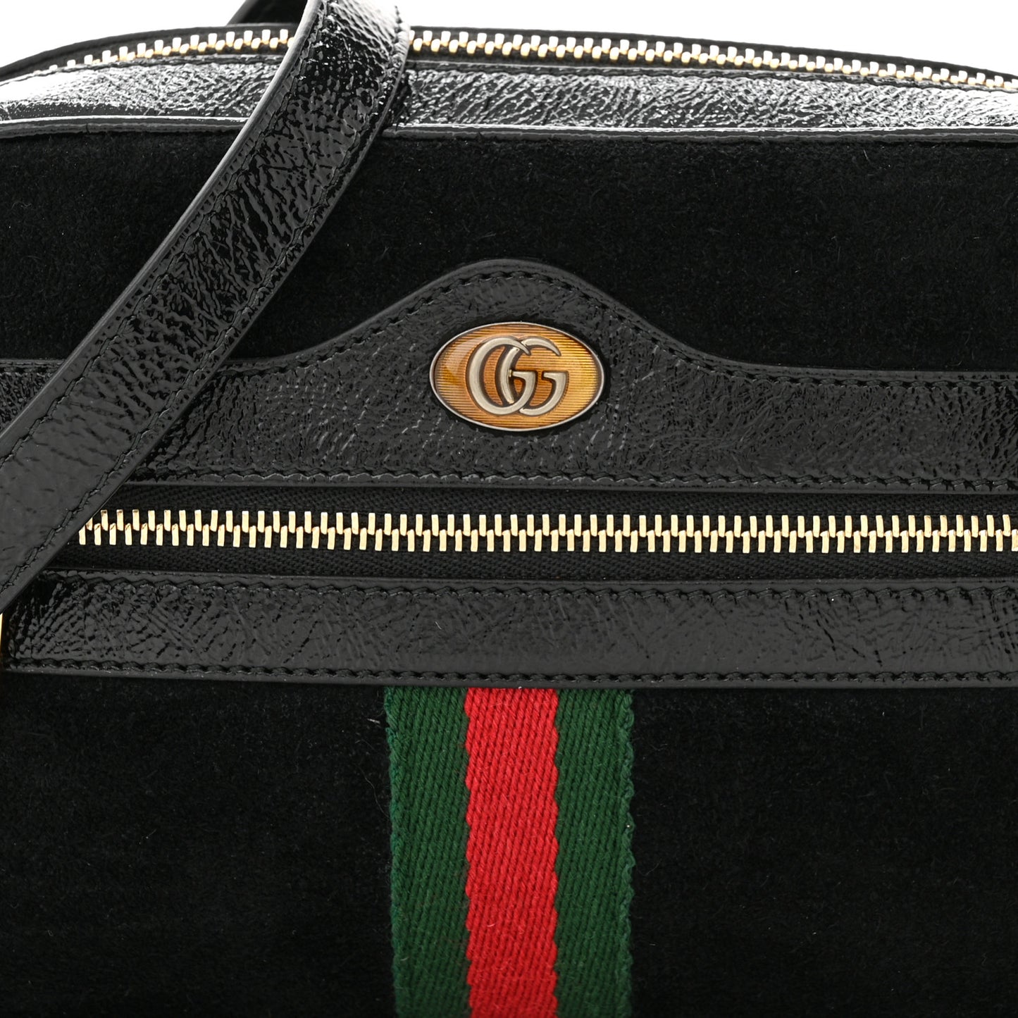 Suede Patent Web Mini Ophidia Shoulder Bag Black