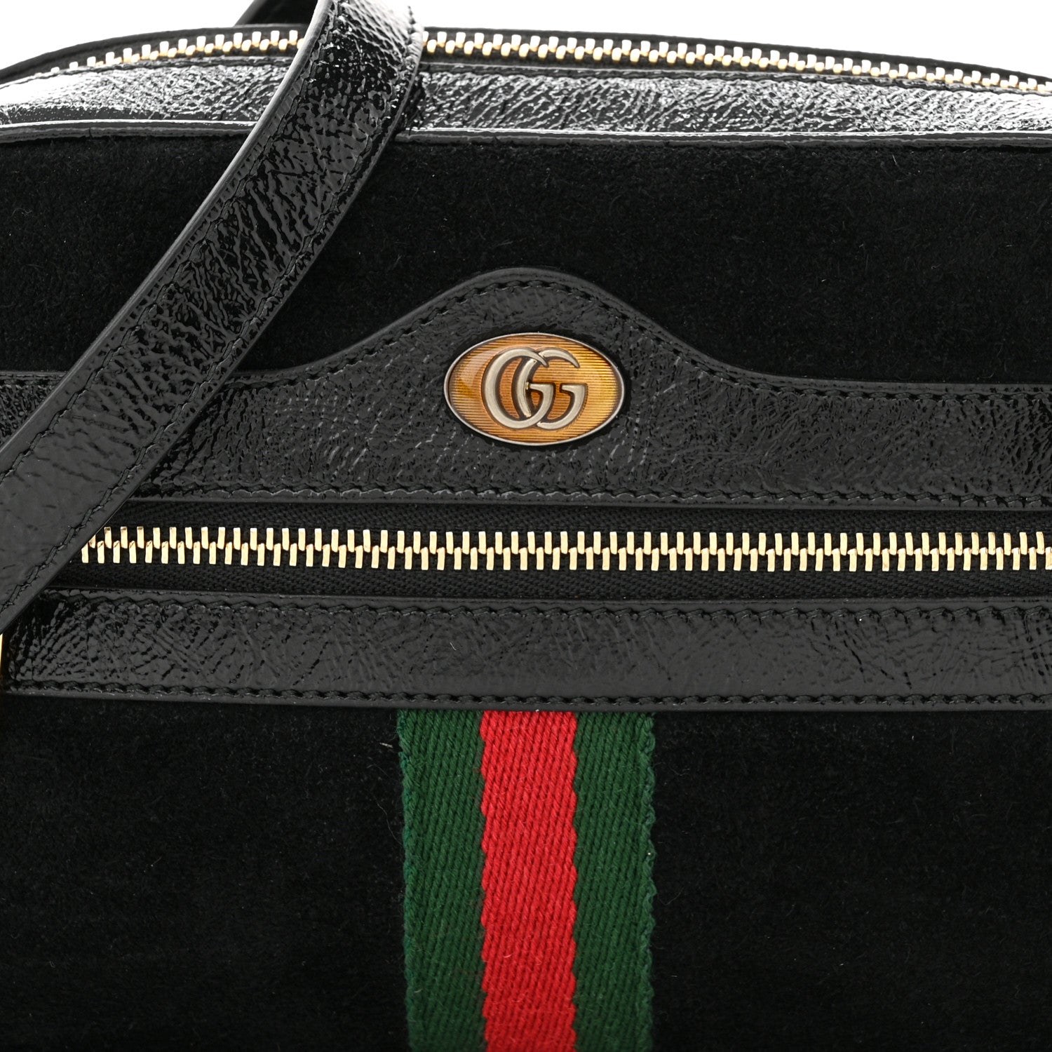 Gucci Suede Patent Web Mini Ophidia Shoulder Bag Black 8 of 11