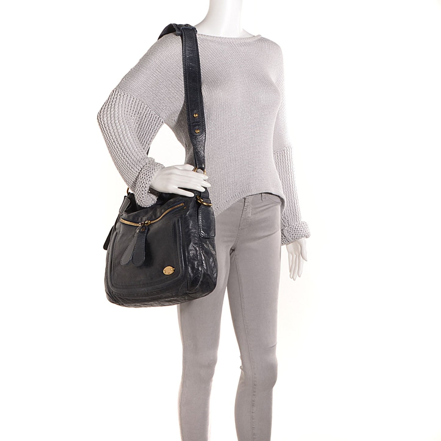 Leather Bay Tote Navy