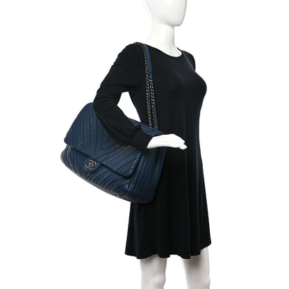 Chanel Calfskin Chevron Quilted XXL Travel Flap Bag Blue 2 of 9