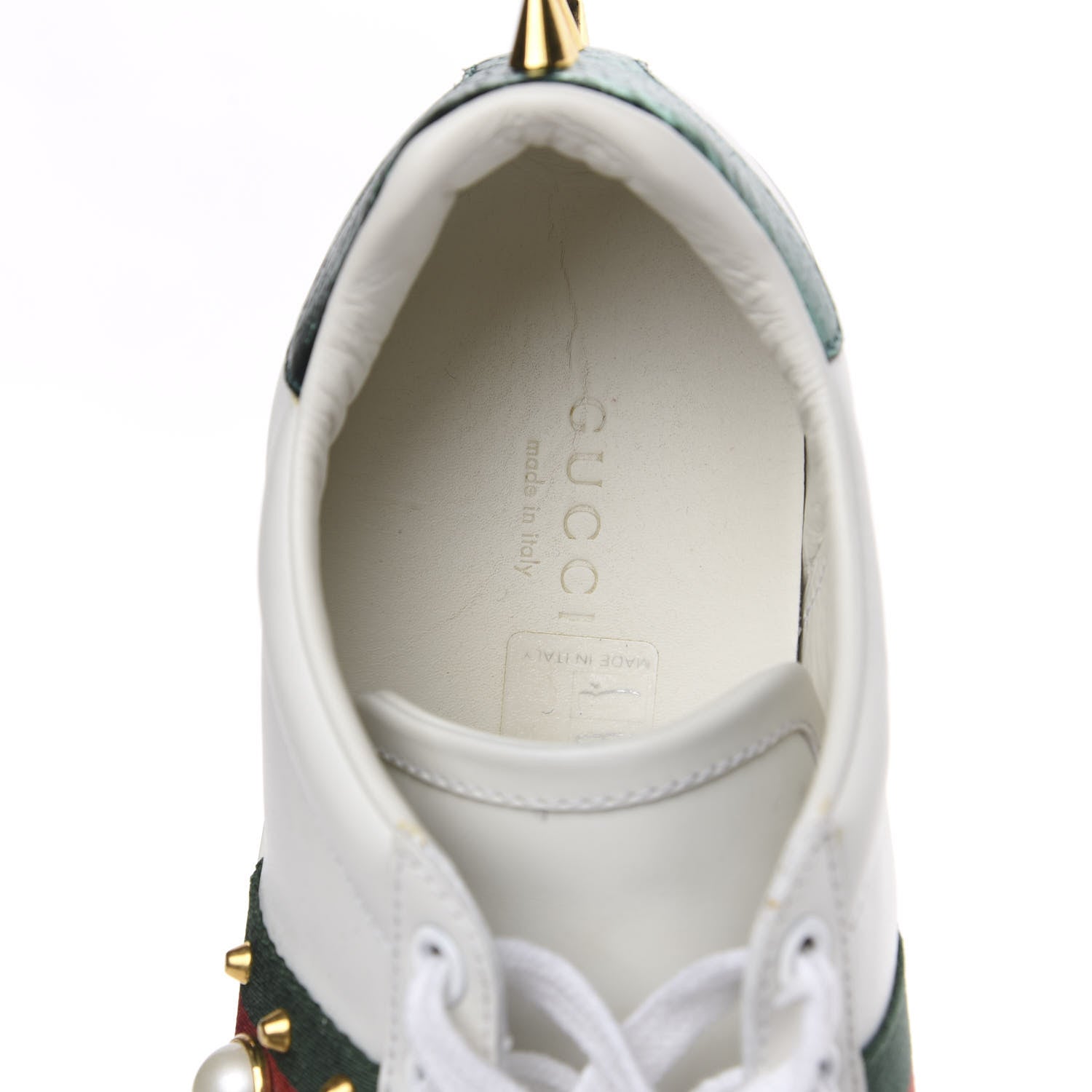 Gucci Calfskin Web Pearl Studded Womens Ace Sneakers 36.5 White 6 of 13