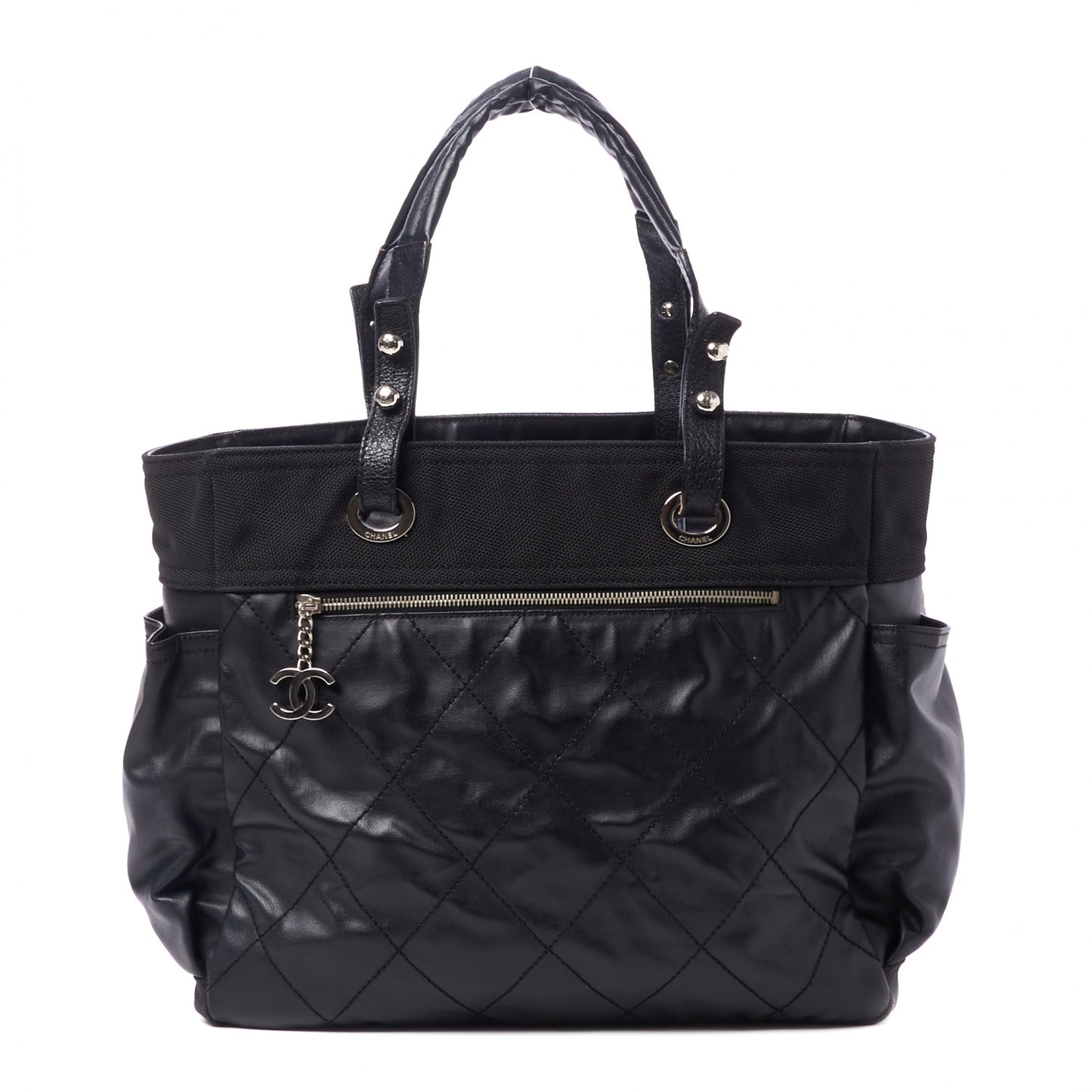 Coated Canvas Quilted Large Paris Biarritz Tote Black