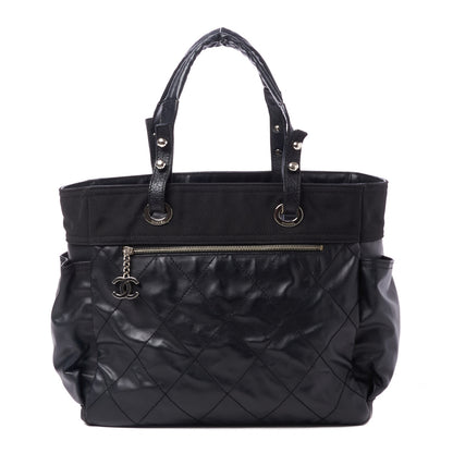 Chanel Coated Canvas Quilted Large Paris Biarritz Tote Black 3 of 11