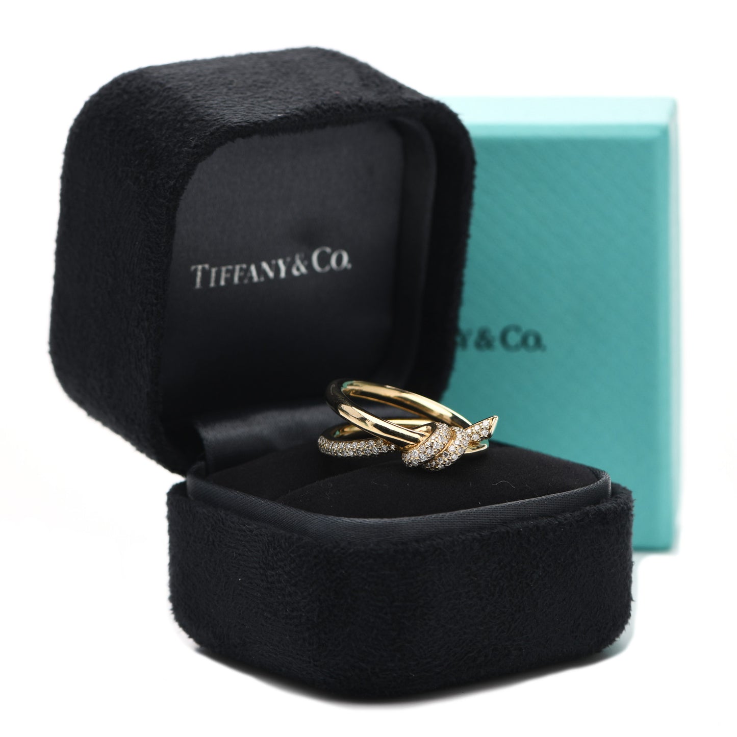 18K Yellow Gold Diamond Knot Double Row Ring 53 6.5