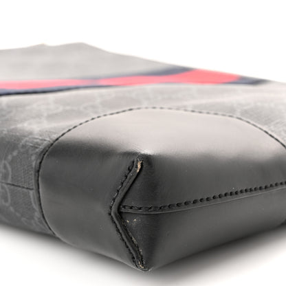 Gucci Soft GG Supreme Monogram Appia Calfskin Web East West Messenger Bag Black Grey 10 of 11