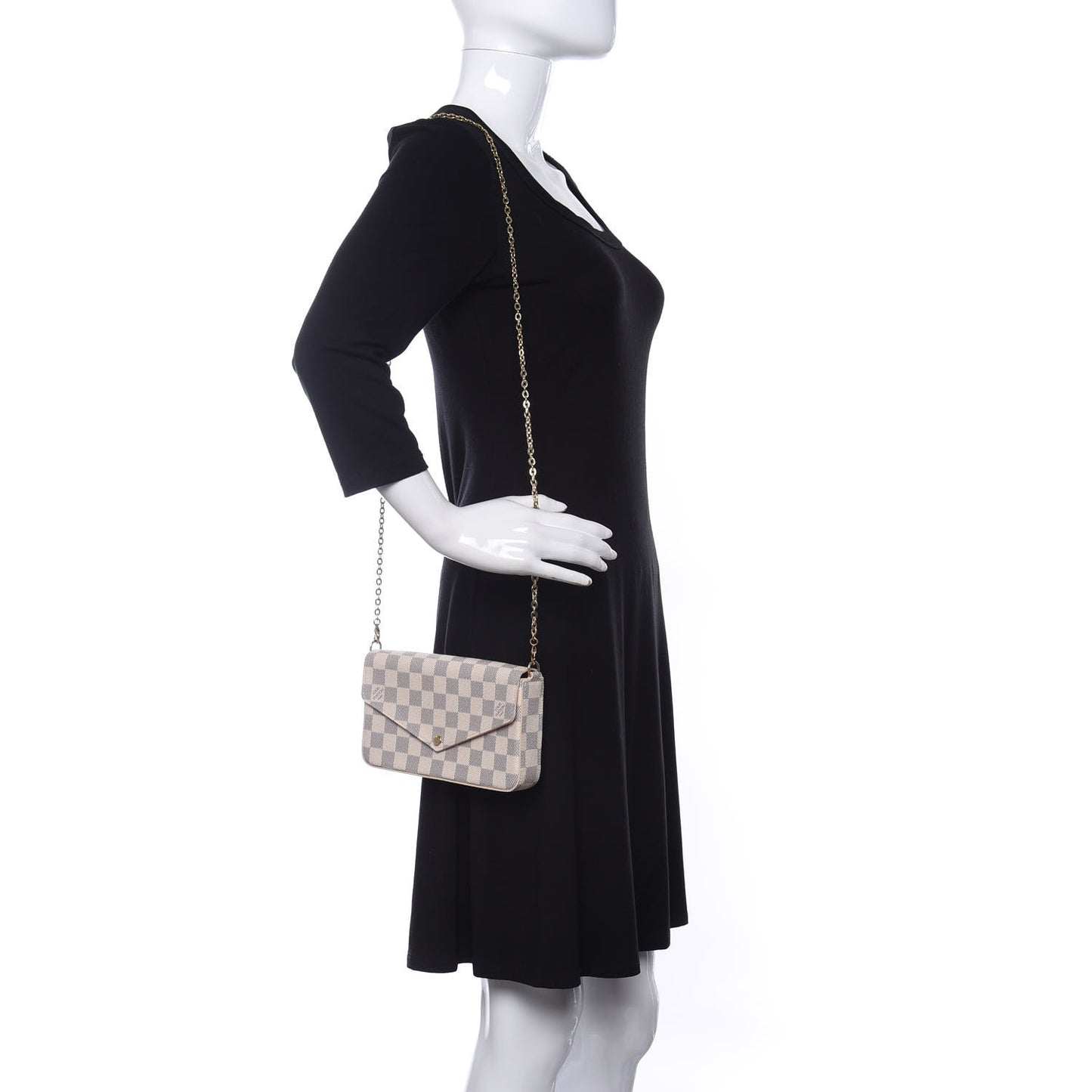 Damier Azur Pochette Felicie Chain Wallet Rose Ballerine