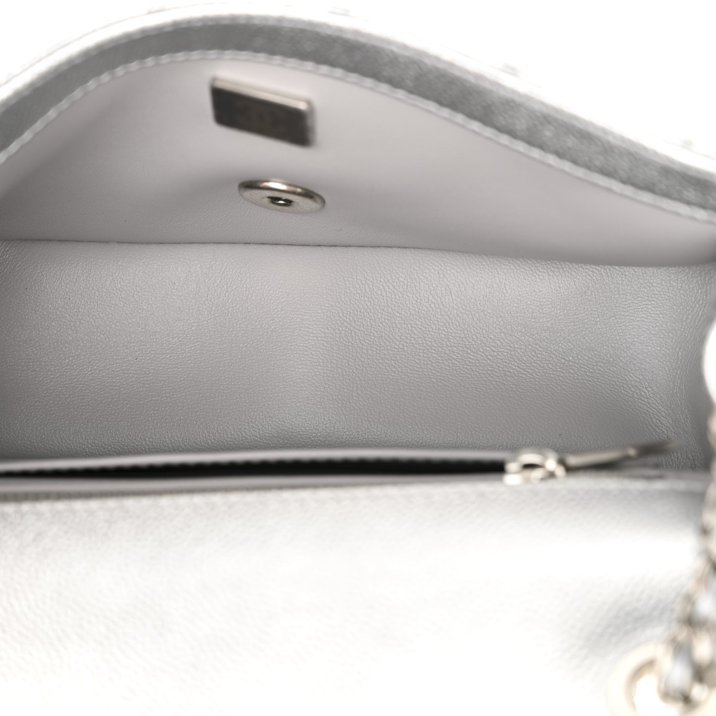 Metallic Caviar Quilted Mini Rectangular CC Slide Flap Silver