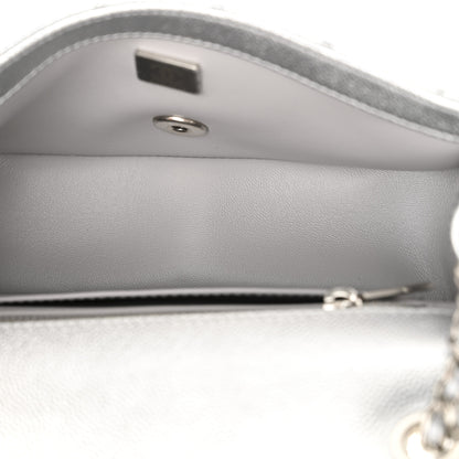 Chanel Metallic Caviar Quilted Mini Rectangular CC Slide Flap Silver 5 of 11