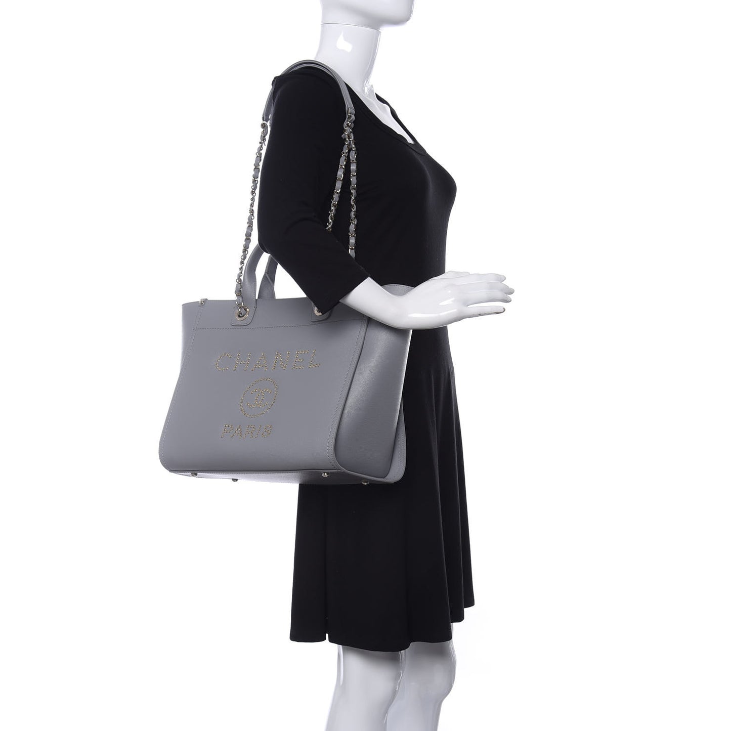 Caviar Studded Small Deauville Tote Grey