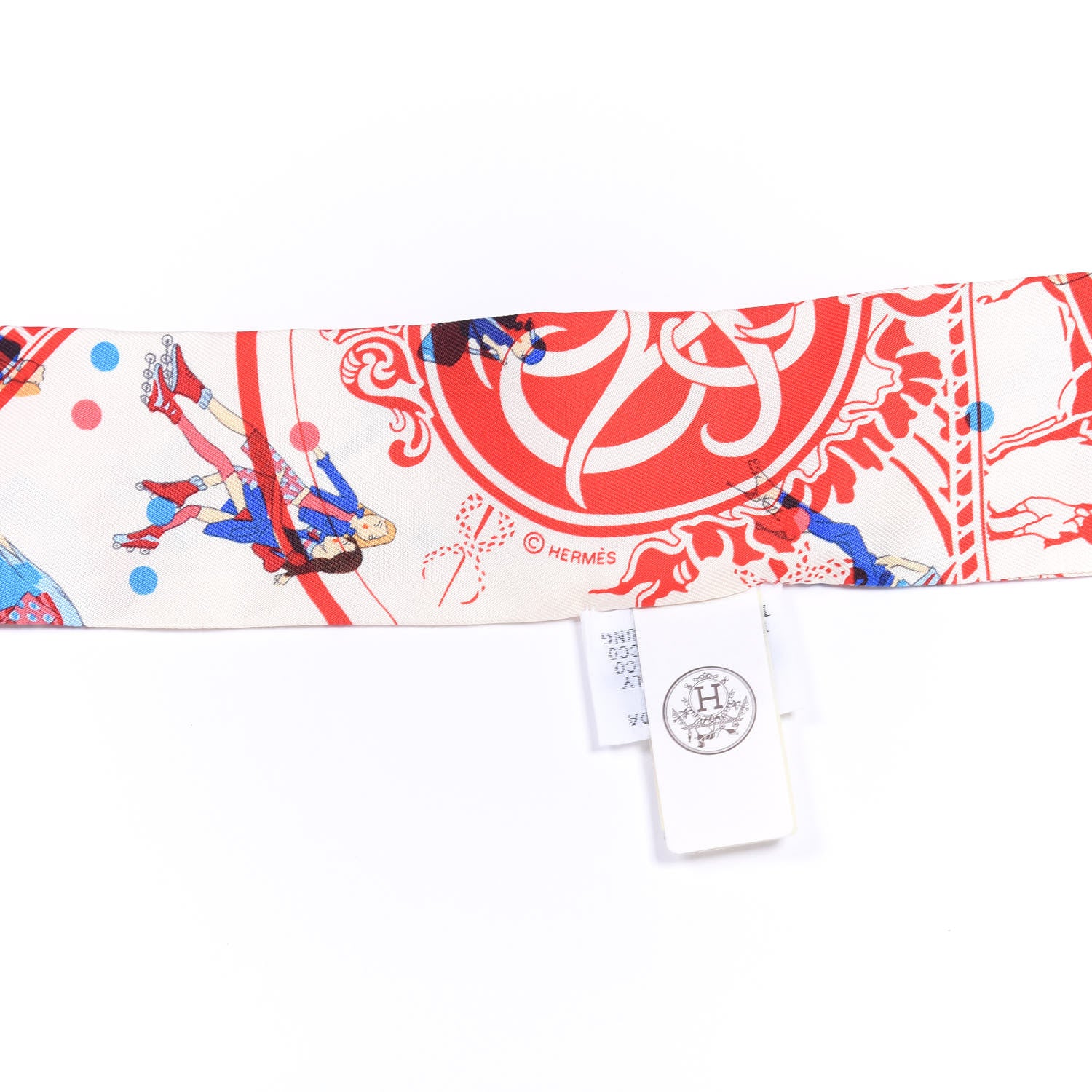 Hermes Silk Ex-Libris Les Parisie Twilly Creme Rouge Bleu 4 of 4