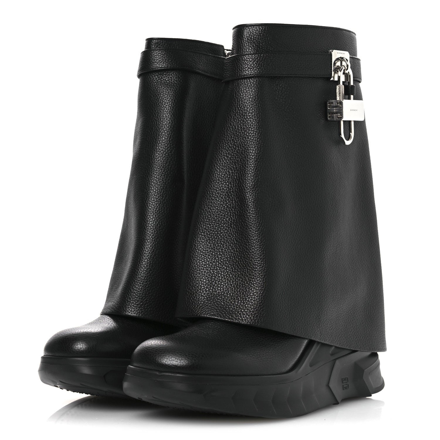 Givenchy Grained Calfskin Shark Lock Biker Ankle Boots 40 Black 4 of 11