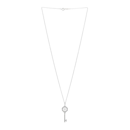 Tiffany 18K White Gold Diamond Floral Key Pendant Necklace 3 of 5