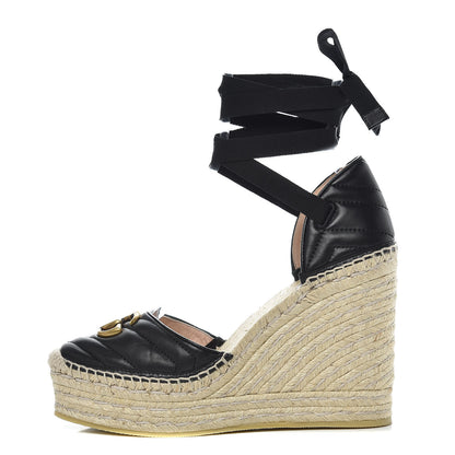 Gucci Nappa Matelasse GG Marmont Ankle Wrap Platform 35/120mm Espadrille Wedges 39.5 Black 1 of 8