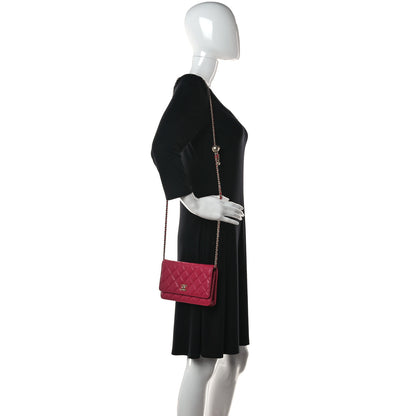 Chanel Lambskin Quilted CC Pearl Crush Wallet on Chain WOC Dark Pink 2 of 11