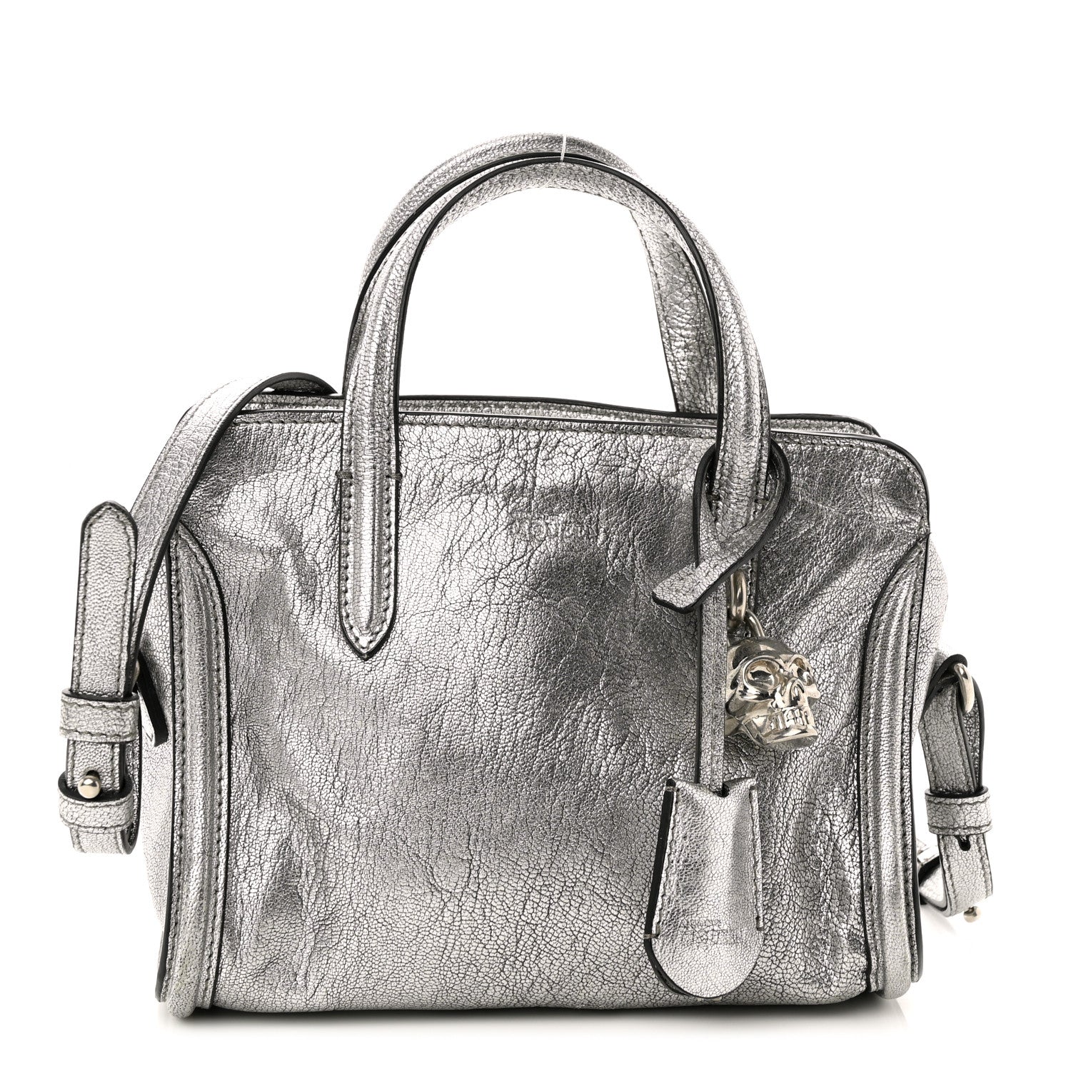 Alexander McQueen Metallic Pebbled Calfskin Mini Padlock Tote Silver 1 of 12