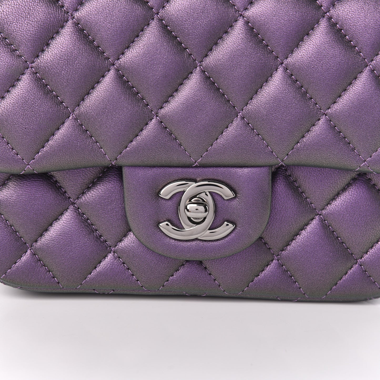 Iridescent Lambskin Quilted Mini Square Flap Dark Purple