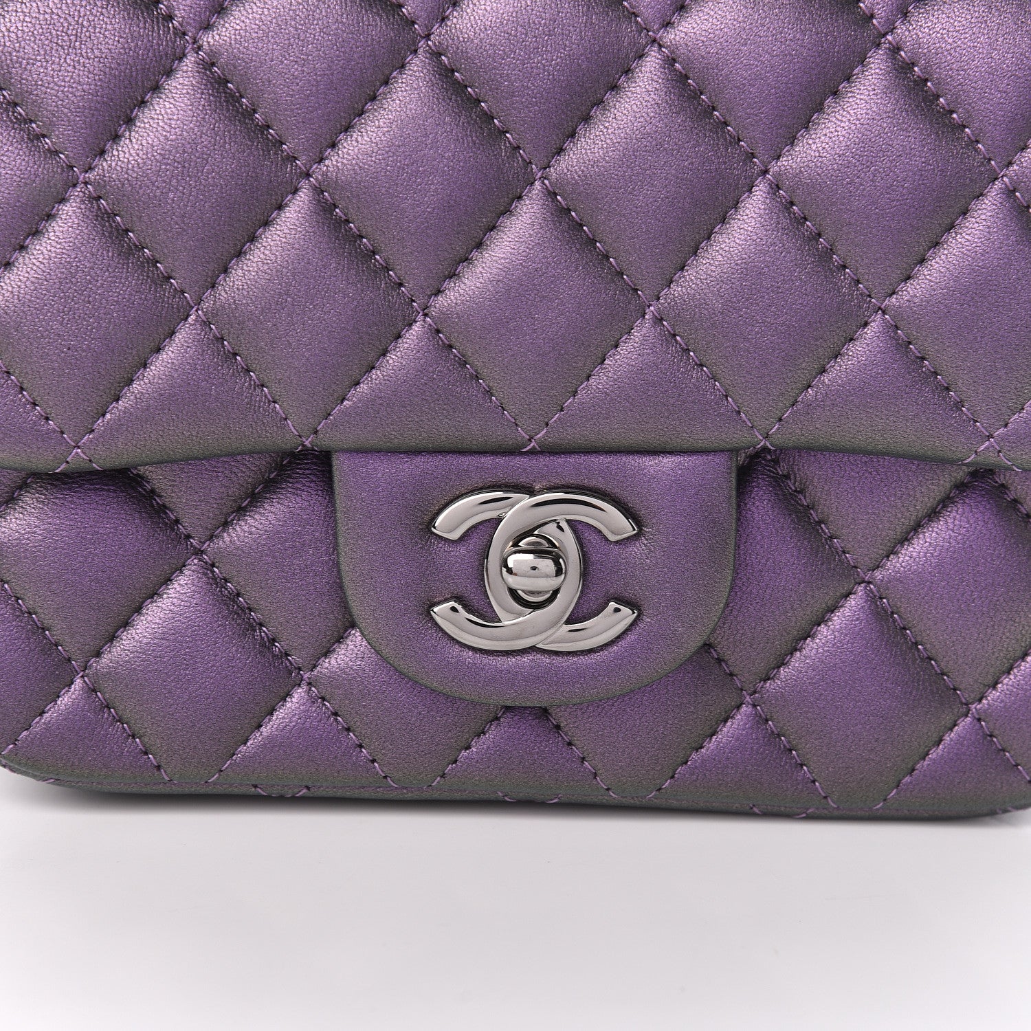 Chanel Iridescent Lambskin Quilted Mini Square Flap Dark Purple 11 of 11