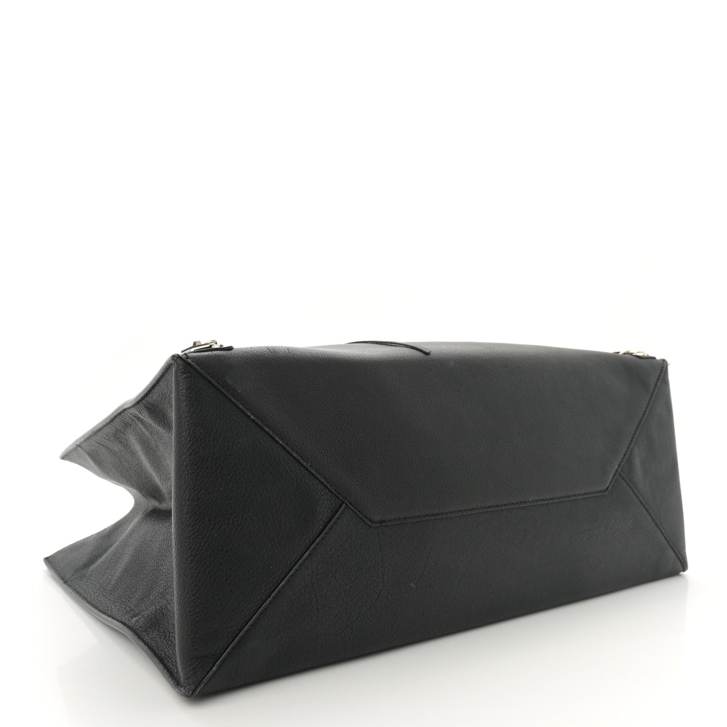 Grained Calfskin Silver Metallic Edge Hardware Papier A4 Tote Black