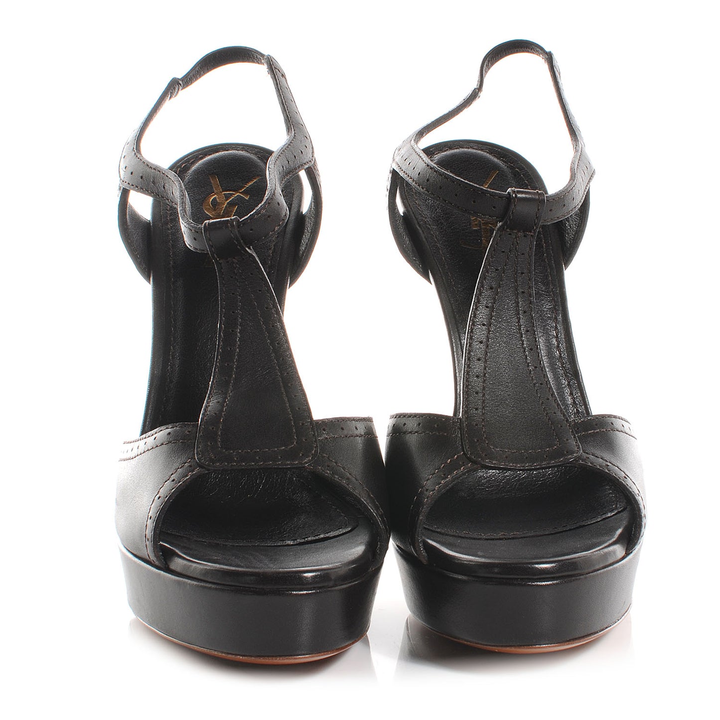Leather Platform Sandals Heels 39 Brown