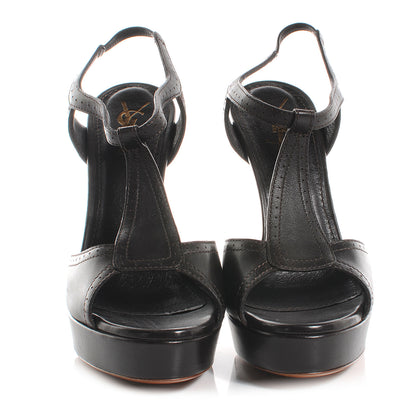 Saint Laurent Leather Platform Sandals Heels 39 Brown 2 of 6