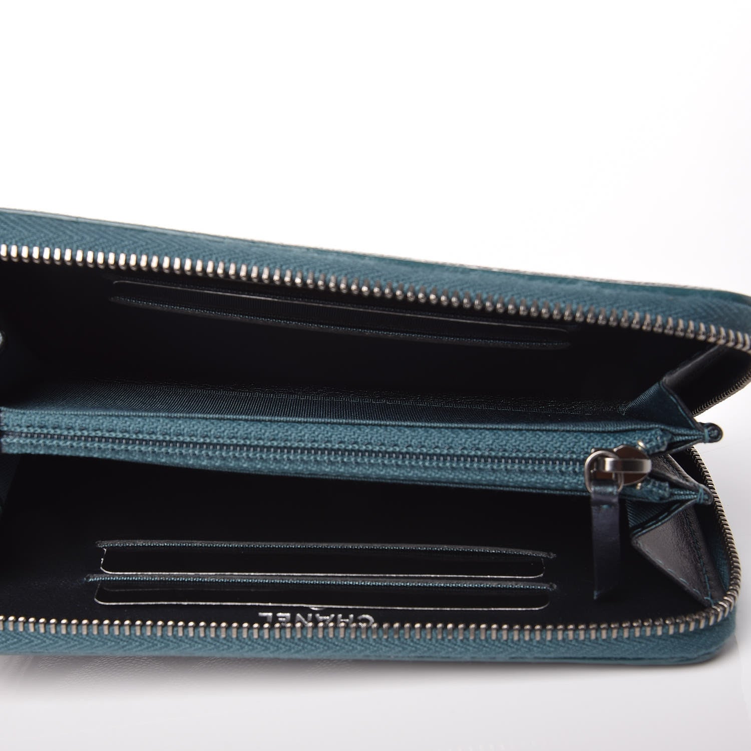 Chanel Iridescent Caviar Quilted Medium Filigree Zip Around Wallet Dark Turquoise 5 of 9