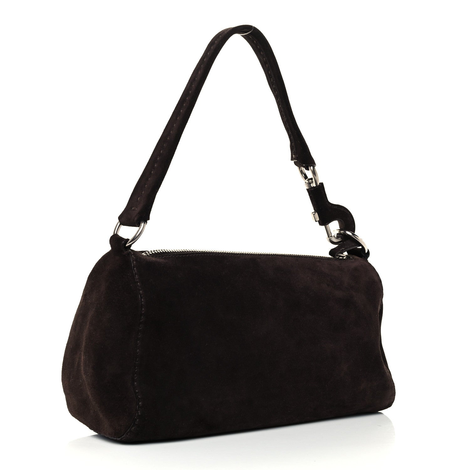 Prada Suede Shoulder Bag Dark Brown 3 of 11