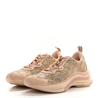 Gucci Tela Retino Mesh Crystal Suede GG Monogram Womens Gucci Run Sneakers 38 Light Powder Skin Rose Silver 3 of 8