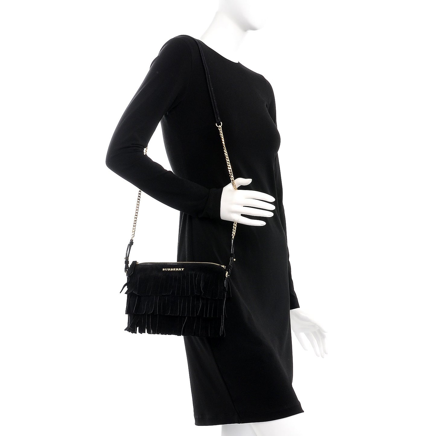 Suede Fringe Peyton Crossbody Clutch Bag Black