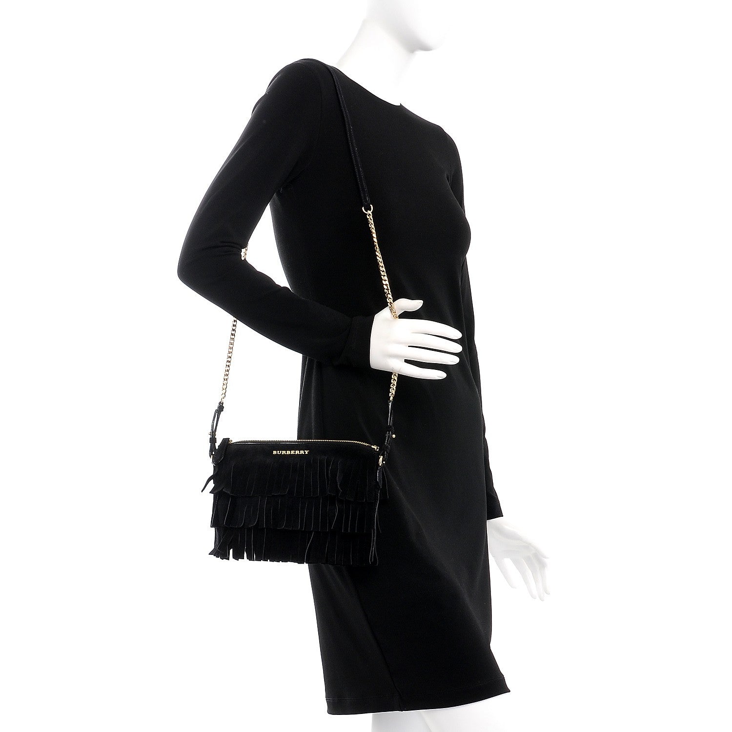Burberry Suede Fringe Peyton Crossbody Clutch Bag Black 2 of 8