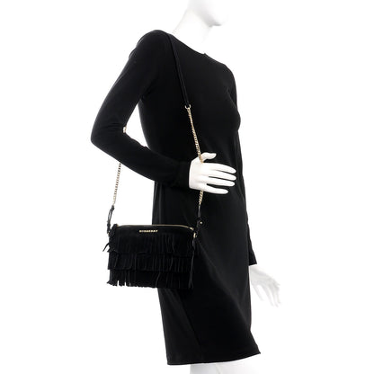 Burberry Suede Fringe Peyton Crossbody Clutch Bag Black 2 of 8