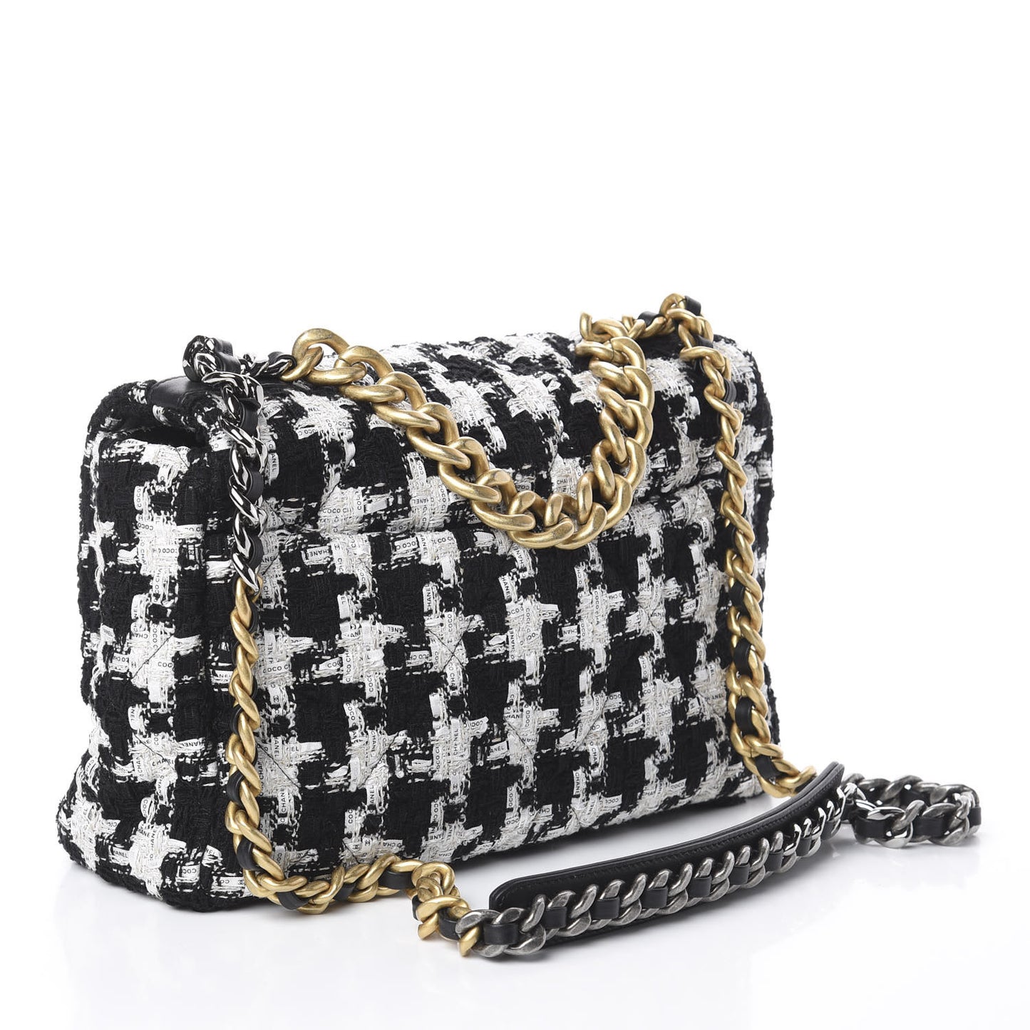 Tweed Quilted Medium 19 Flap Black Ecru White
