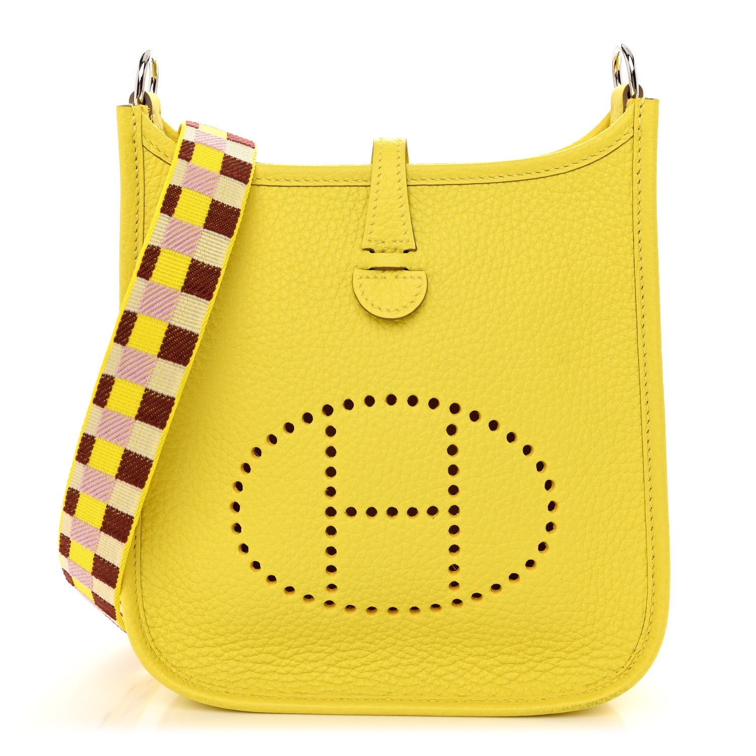 Hermes Taurillon Clemence Quadrille Evelyne TPM Lime Citron Rouge H Mauve Sylvestre 1 of 11