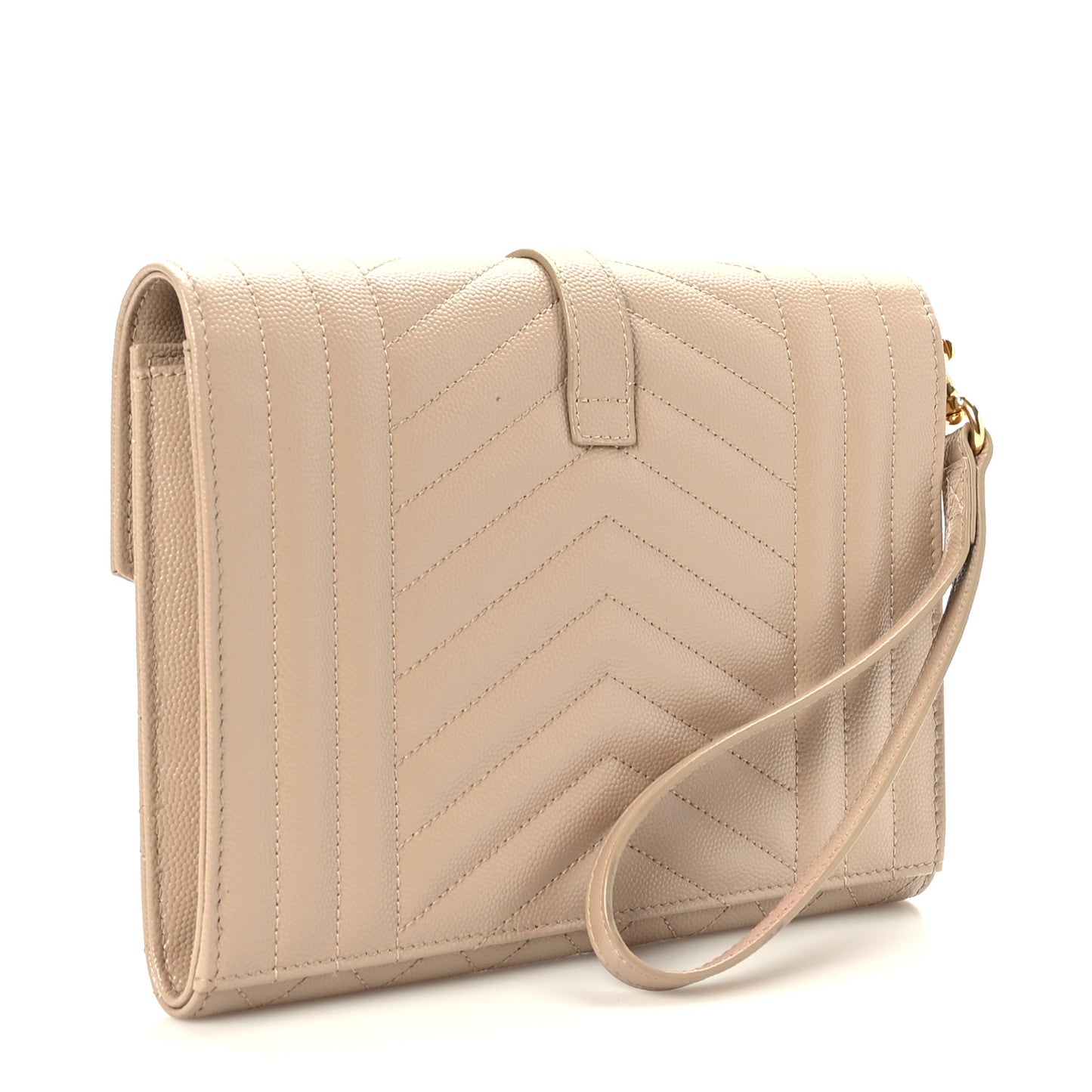 Grain De Poudre Textured Mixed Matelasse Triquilt Monogram Clutch Dark Beige