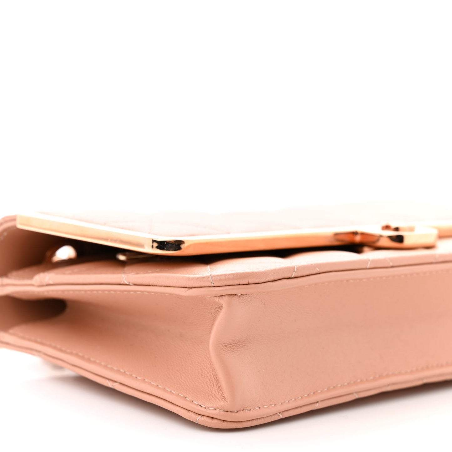Lambskin Metal Quilted Wallet On Chain WOC Beige