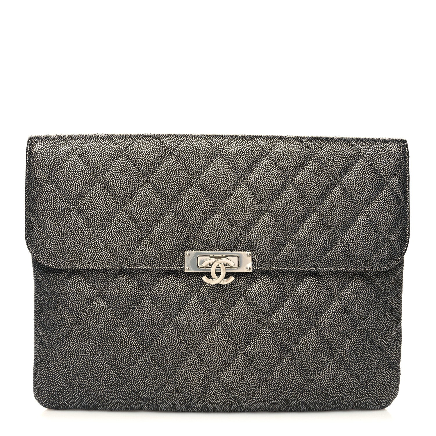 Chanel Metallic Caviar Quilted Medium Golden Class Pouch Dark Grey 1 of 12
