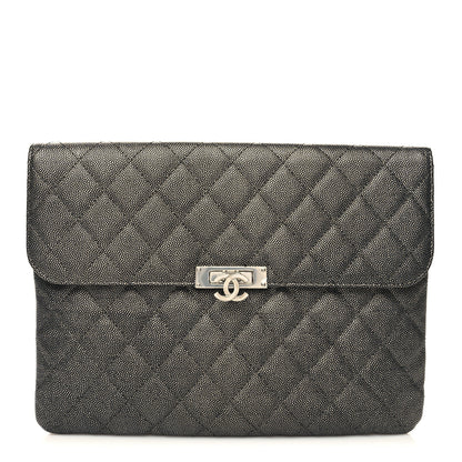 Chanel Metallic Caviar Quilted Medium Golden Class Pouch Dark Grey 1 of 12