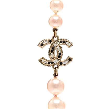 Chanel Graduated Pearl Crystal CC Long Necklace Gold Black 4 of 6