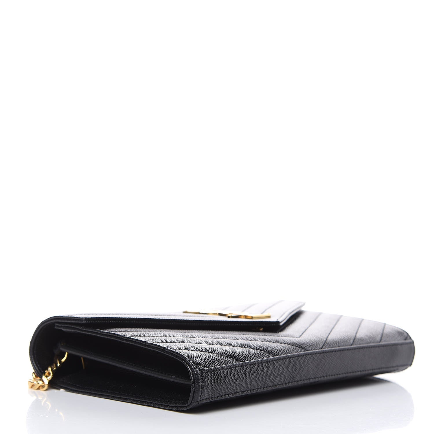 Saint Laurent Grain De Poudre Matelasse Chevron Monogram Chain Wallet Black 4 of 9