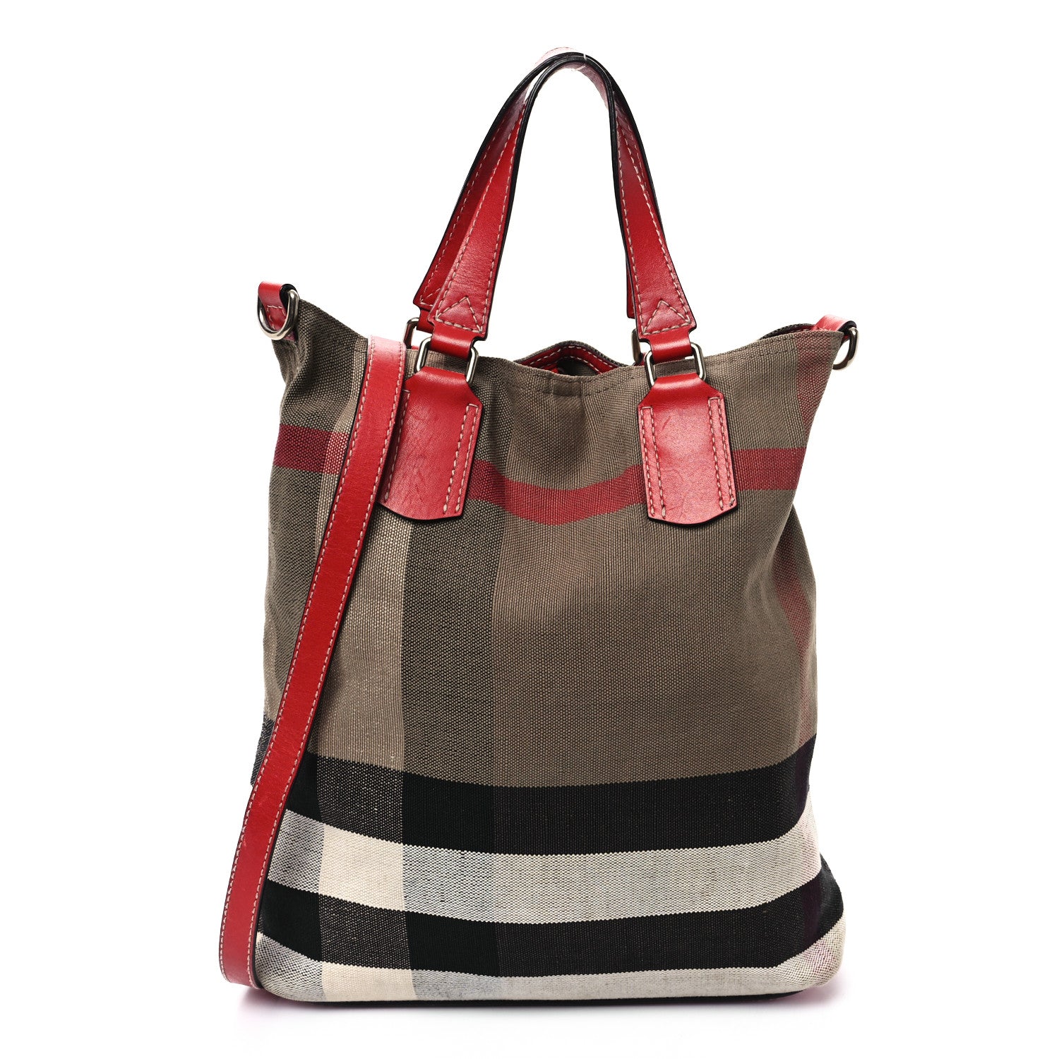 Burberry Canvas Mega Check Medium Tottenham Brit Tote Cadmium Red 1 of 13