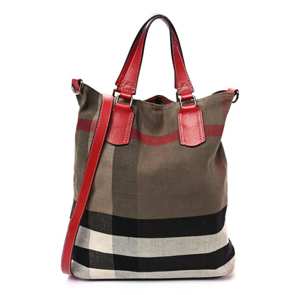 Burberry Canvas Mega Check Medium Tottenham Brit Tote Cadmium Red 1 of 13