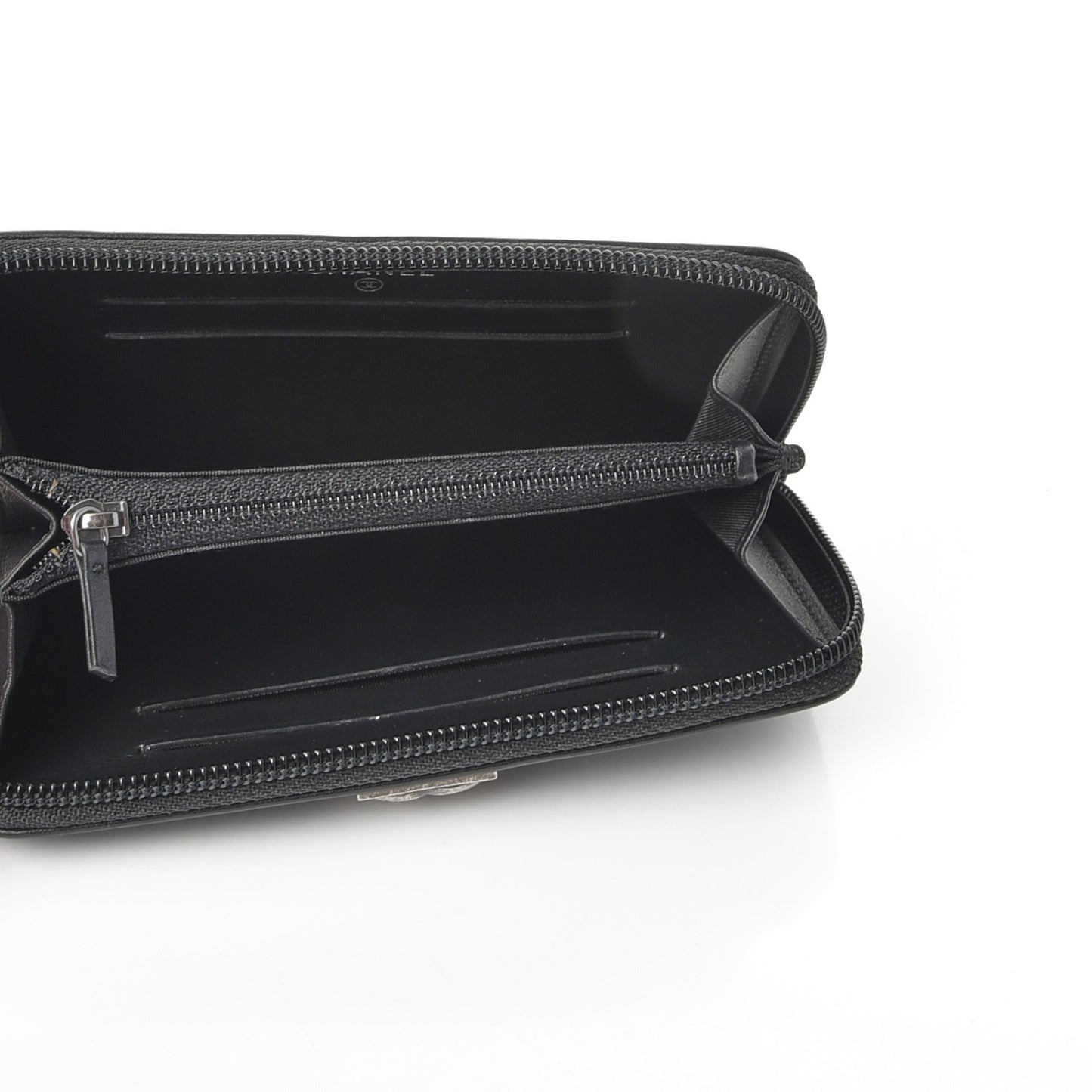 Calfskin Quilted Small Boy Zip Around Wallet Black