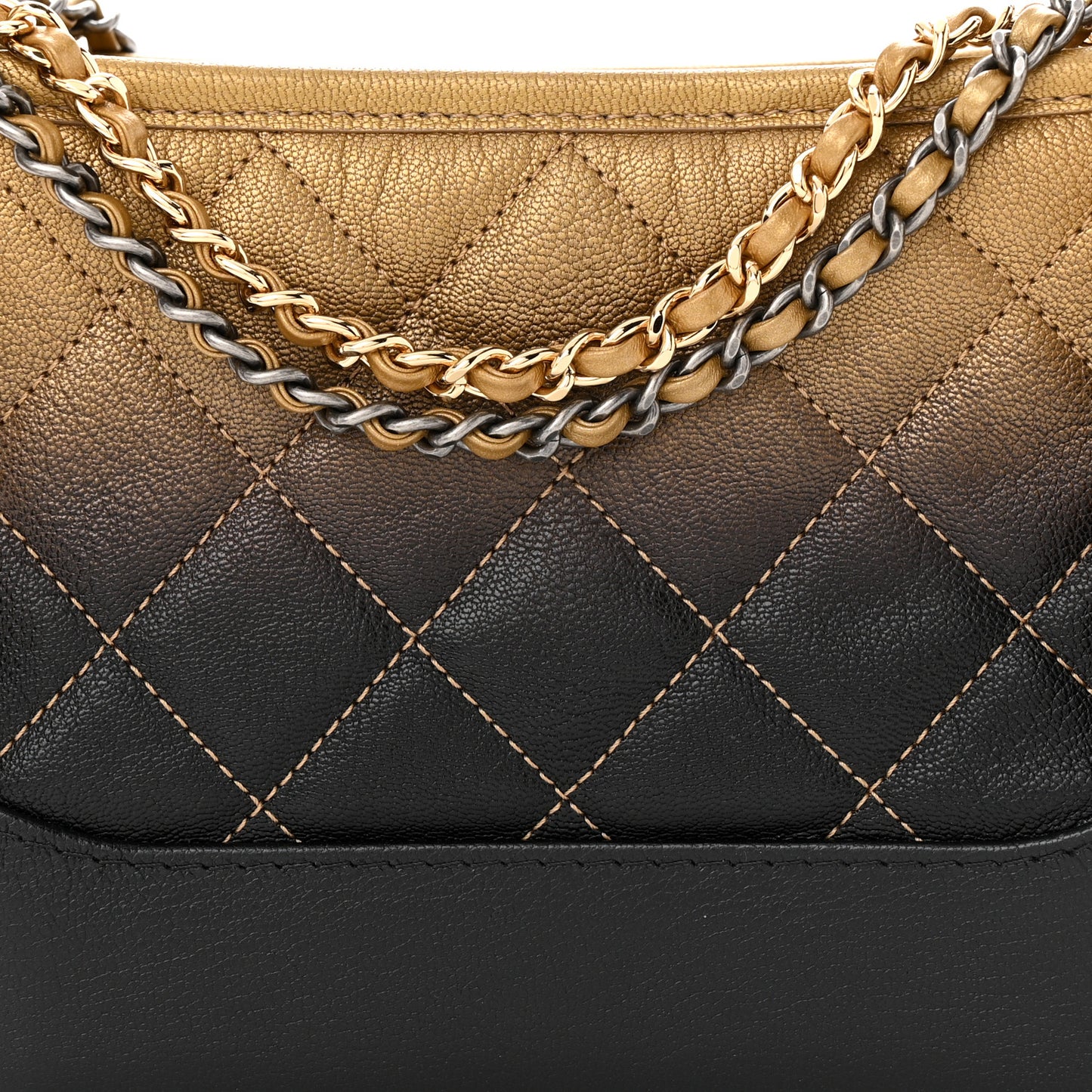 Metallic Goatskin Quilted Small Gabrielle Hobo Gold Black