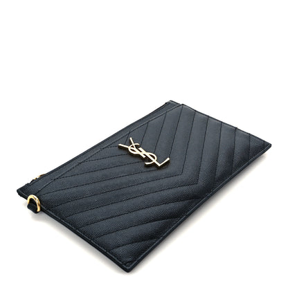Saint Laurent Grain De Poudre Chevron Monogram Large Bill Pouch Black 8 of 18
