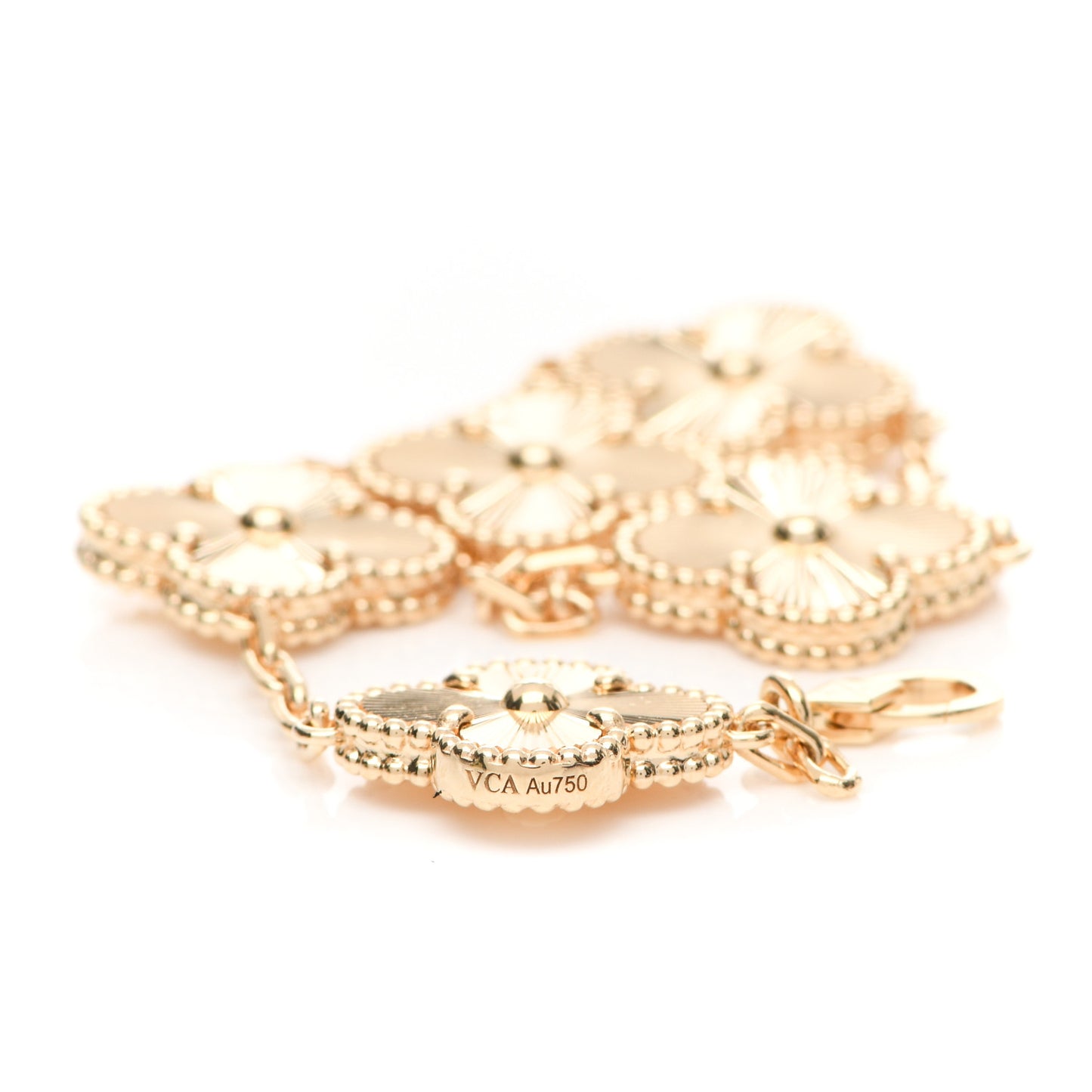 18K Yellow Gold 5 Motifs Guilloche Vintage Alhambra Bracelet